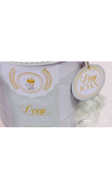 Trusou de botez cu ingeri si broderie personalizata aurie si pattern marble crem mint 38